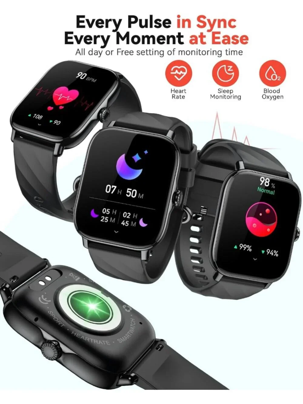 Stylish Fitness Tracker Smartwatch for Men & Women, IP68 Waterproof, 120+ Sports